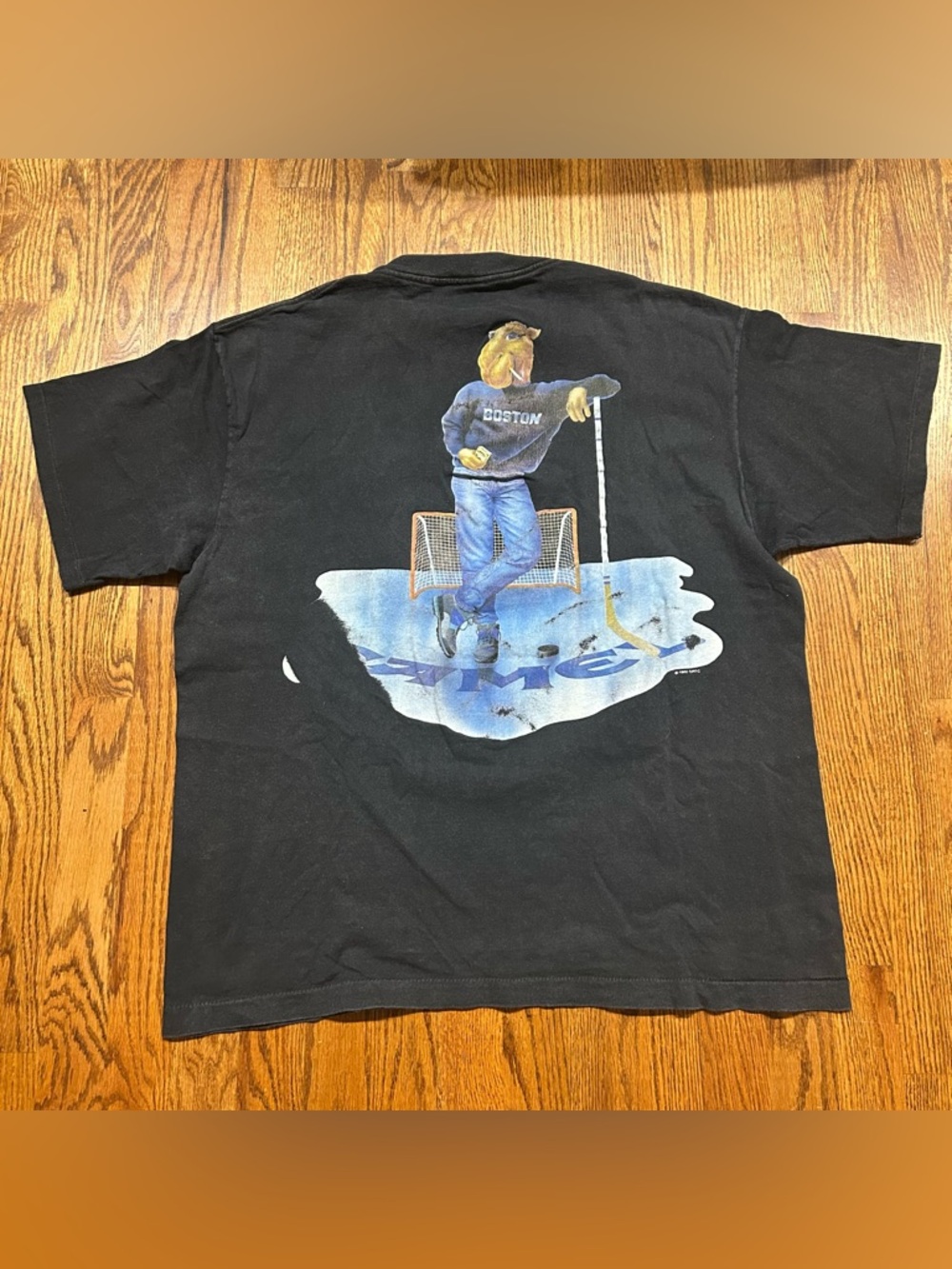 Vintage 90s Camel Smokin Joe Cigarette Promo Boston Ice Hockey Pocket T-Shirt XL